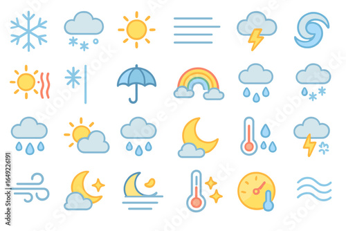 Weather and Climate Icon Set for Forecasting, Meteorology, and Seasonal Conditions