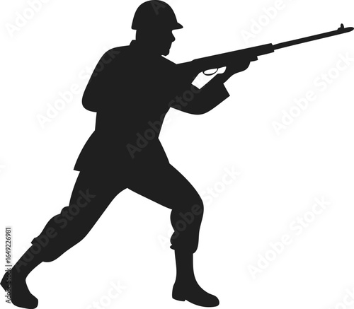Simple Silhouette Soldier Holding Rifle Standing in Combat Stance Illustration