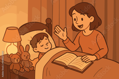 Storytime before bed creates a cozy atmosphere for child and caregiver in a warm room