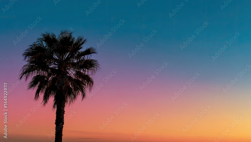 Obraz premium Silhouette palm tree at vibrant sunset