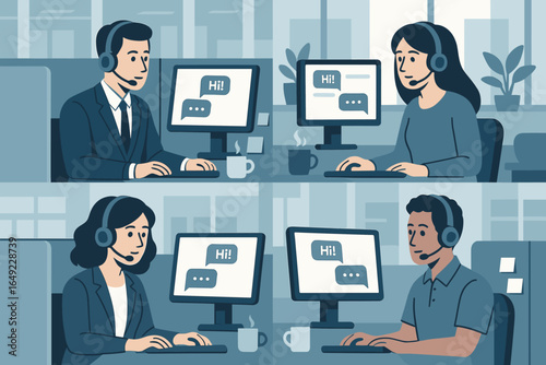 Remote workers communicate effectively from their home offices during a busy workday
