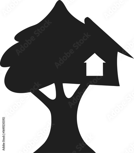 Simple Silhouette Treehouse Design in Minimalist Style Illustration Graphic