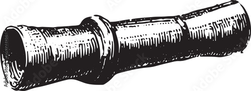 Bamboo stick with segmented texture in vintage engraving style. Black and white botanical vector illustration.