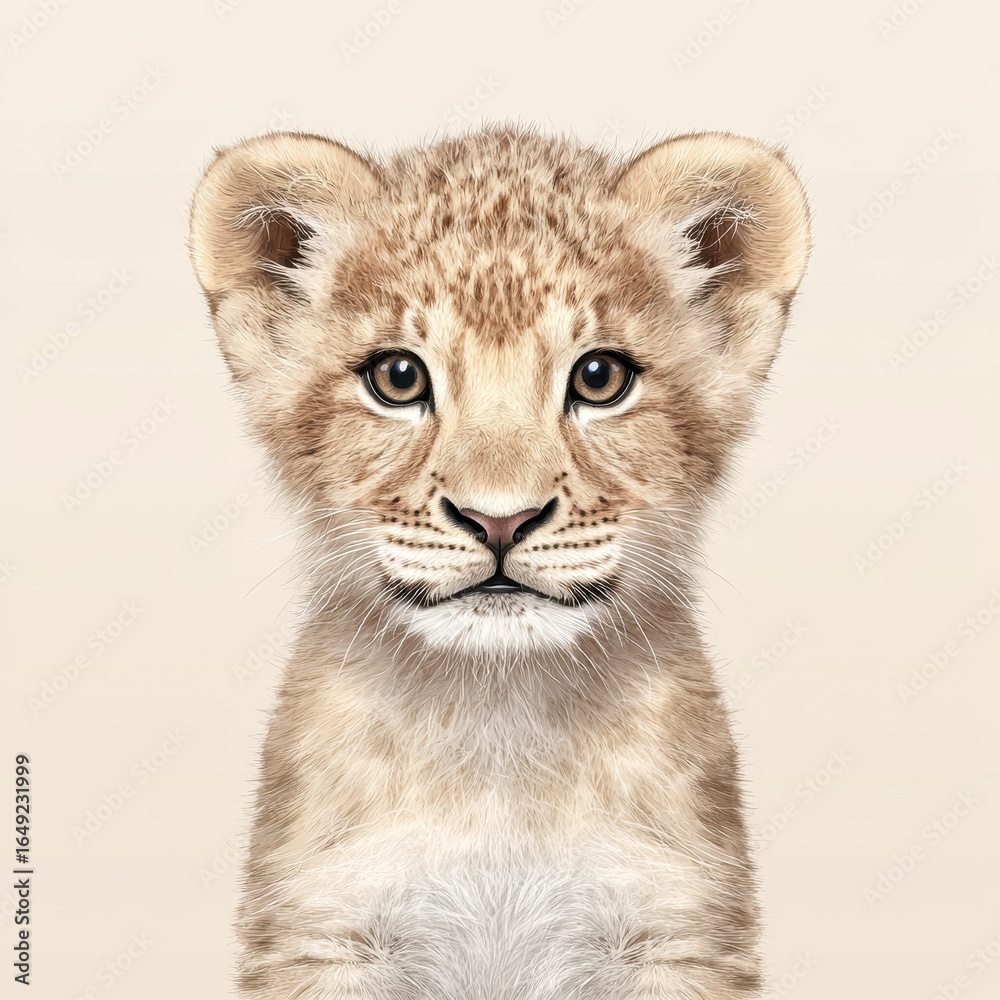 Obraz premium a playful lion cub with a fluffy mane clipart, wild animal character, watercolor style, golden tones, isolated on white background