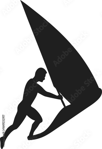 Silhouette Graphic Style Windsurfer Sport Activity Strong Man Illustration