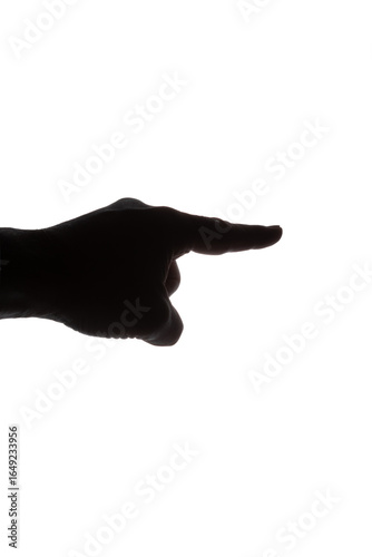 Silhouette of man's hand pointing , isolated on white background