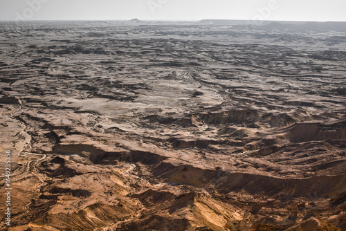 Panoramic view of desert mountains and rugged terrain near Moçâmedes, Angola