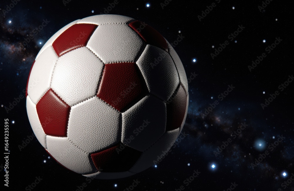 Naklejka premium A soccer ball floats in space against a starry background