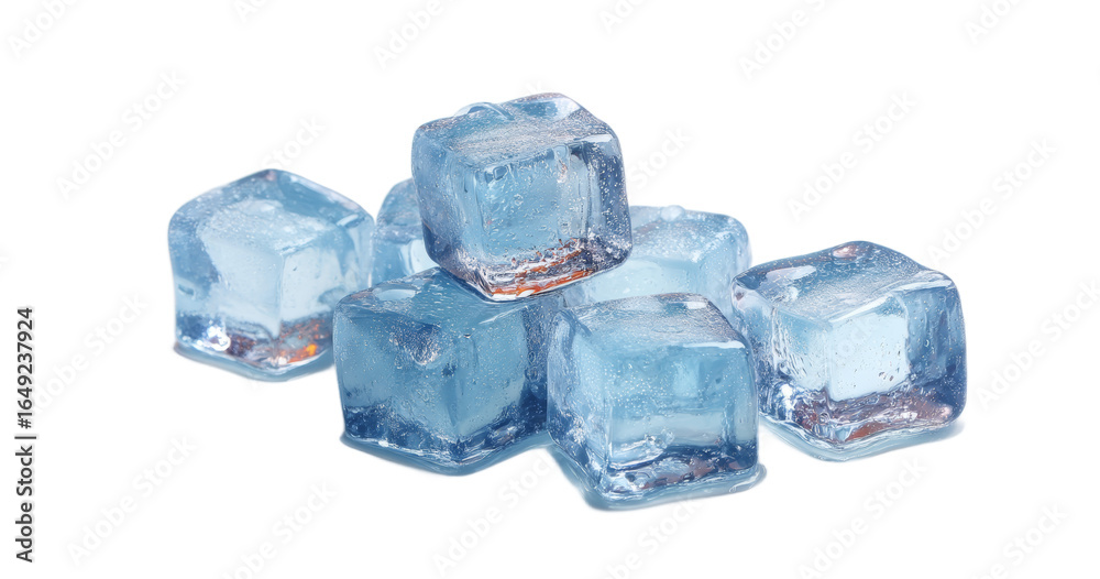 Obraz premium A Close-Up View of Transparent Blue Ice Cubes on White Background