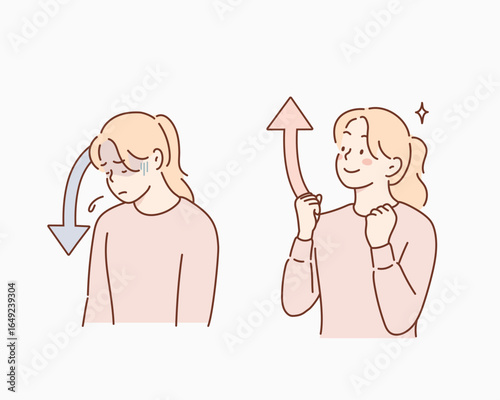 feeling up and down: flat male character emotions. Hand drawn style vector design illustrations.