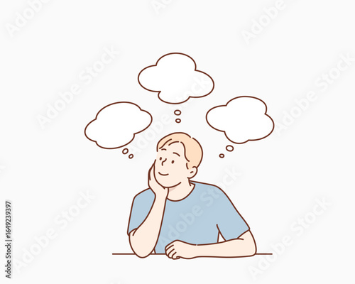 Positive Young man Thinking with Speech Bubbles Above. Hand drawn style vector design illustrations.Hand drawn style vector design illustrations.