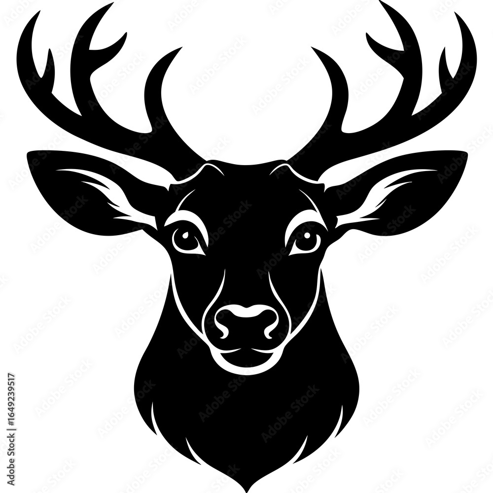 Fototapeta premium Elegant black and white deer head silhouette perfect for logo design, branding, and minimalist graphic projects, evoking nature and wildlife.
