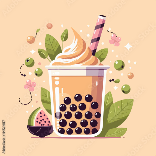 flat illustration of fresh boba ice