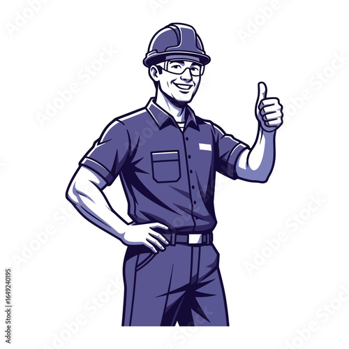 Confident Construction Worker: A skilled construction worker, radiating confidence, gives a thumbs-up in a graphic illustration.
