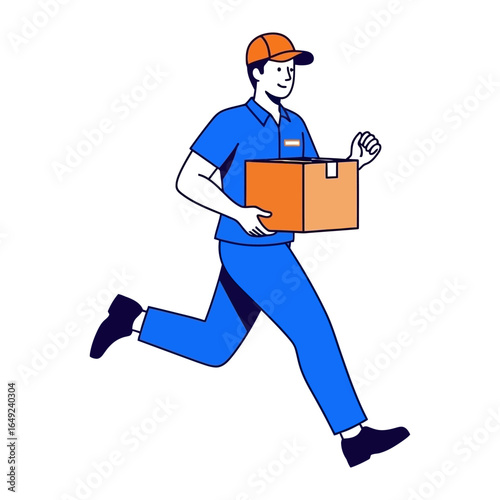 Delivery Man with Package: A dynamic illustration portrays a delivery man in motion, his focus solely on swiftly delivering a package. He embodies the essence of express service and reliability.