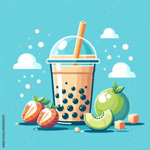 flat illustration of fresh boba ice
