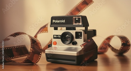 Retro Polaroid camera with vintage film roll captures memories
