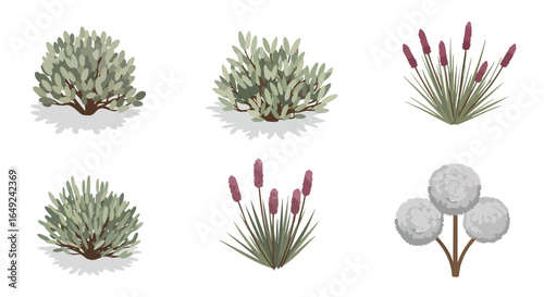 Stylized vector garden bushes and plant assets, Shrubs, Bushes, Plants, Foliage, Vector, Game Assets, Isometric