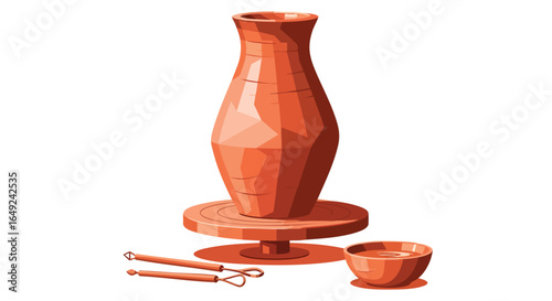 Unfinished Clay Pot on Potter's Wheel, Pottery, Craft, Ceramic, Handcraft, Workshop, Art