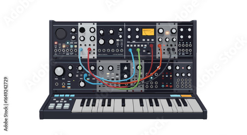 Vintage Analog Synthesizer Instrument Vector Illustration, Music, Electronic, Studio, Production, Sound, Retro, Audio, Equipment, Technology