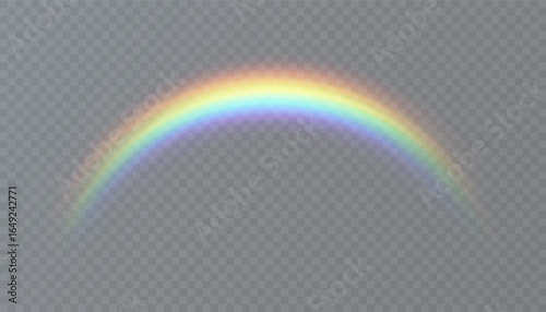 Realistic transparent rainbow arc with soft gradient glow on a checkered background. Perfect for creative designs, weather illustrations, and digital artworks.