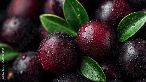 Wallpaper Mural Closeup of Dark Red Juicy Berries with Green Leaves Torontodigital.ca