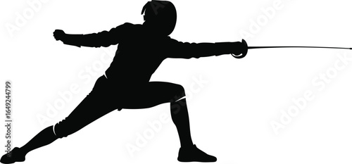 Silhouette of a fencer in action, demonstrating skill and precision with sword and foil