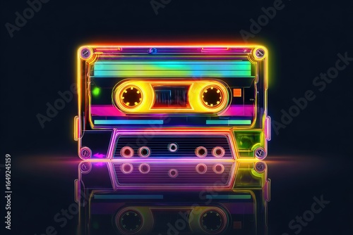 Neon cassette tape, vibrant colors