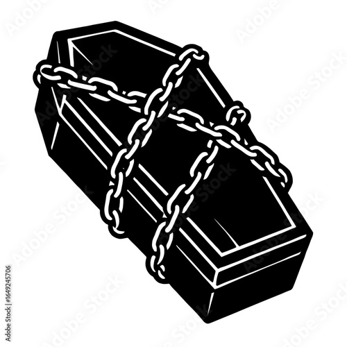 A chilling vector illustration of a chained coffin, perfect for designs with a spooky, horror, or gothic theme.