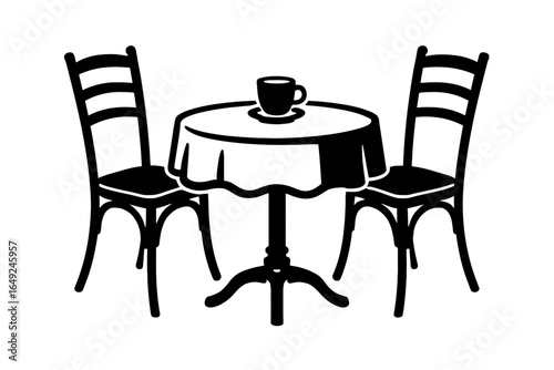 Classic Cafe Table with Chairs and Coffee Cup - Simple Furniture Illustration