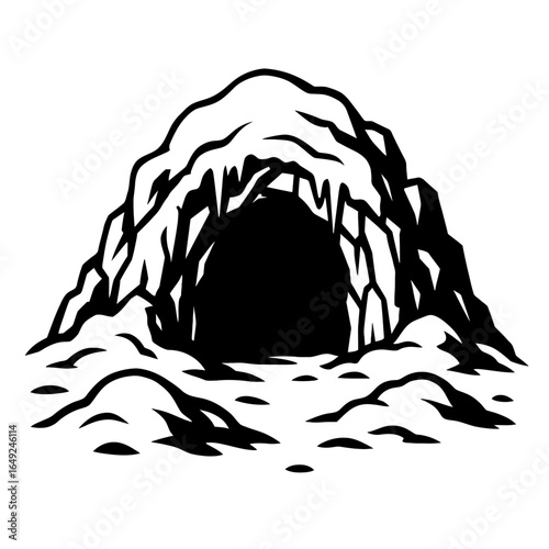 Classic Cave Entrance with Rocks and Icicles - Nature and Environment