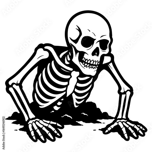 Human Skeleton Emerging from the Ground - Halloween and Horror Vector