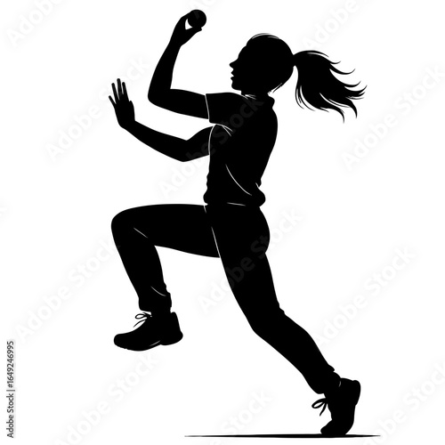 Dynamic Silhouette of a Female Cricket Bowler in Mid-Action