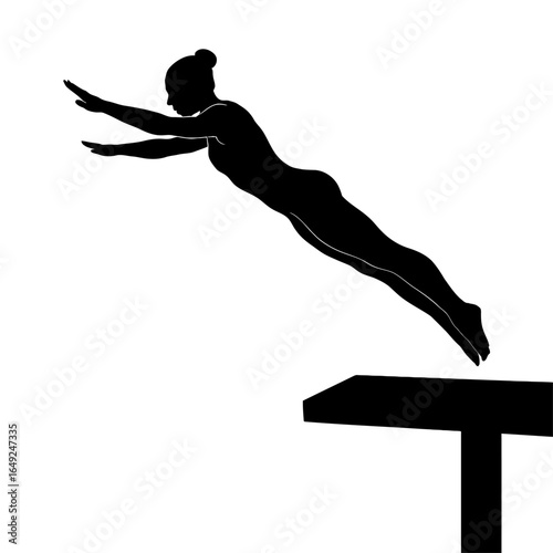 Graceful Silhouette of Female Diver Springing from Board
