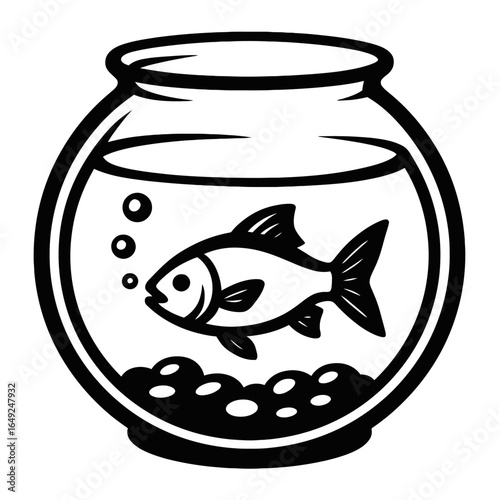 Classic Goldfish Bowl with Bubbles and Stones, Ideal for Pet and Aquarium Concepts