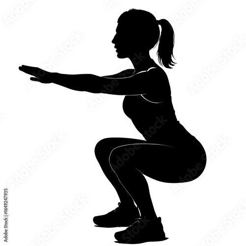 Dynamic Woman Squatting in Fitness Pose for Exercise and Strength Training