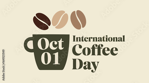Celebrating international coffee day with a coffee cup and beans