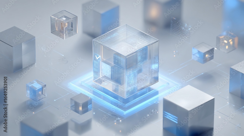 Obraz premium Array of frosted & clear cubes on a bright, abstract futuristic surface
