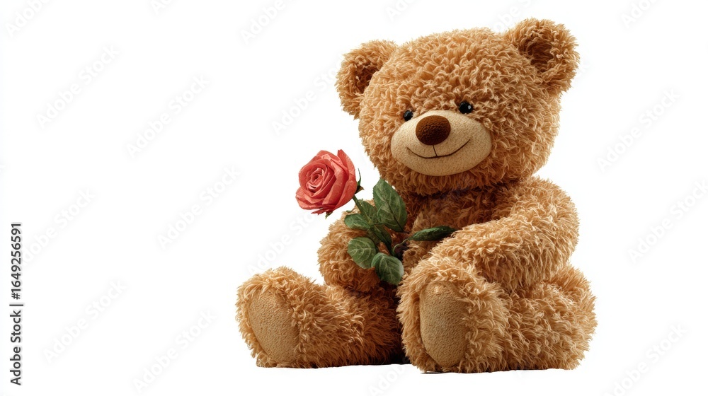 Obraz premium High-Resolution Isolated PNG Soft Plush Teddy Bear Holding Rose on Transparent Background