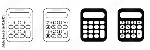 Calculator icon set. Calculator icon png image set, vector calculator icon set.  Vector set of numeric mathematical formula solving digital counter. eps 10