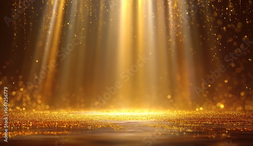 Golden spotlight beams on a glittering surface
