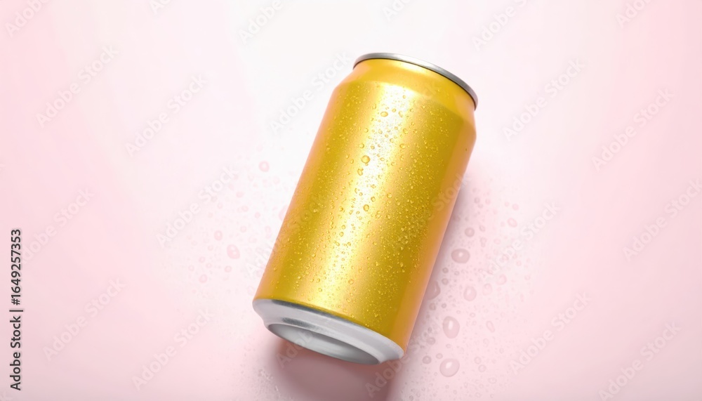 A Single Pink Soda Can Against a Light Blue Background A Single Pink Soda Can Against a Light Blue Background