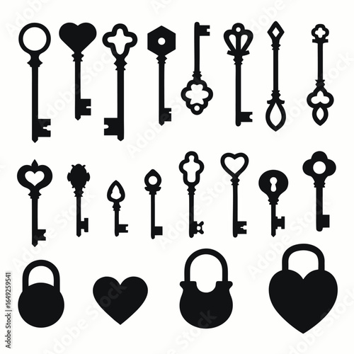Collection of antique and decorative keys and locks