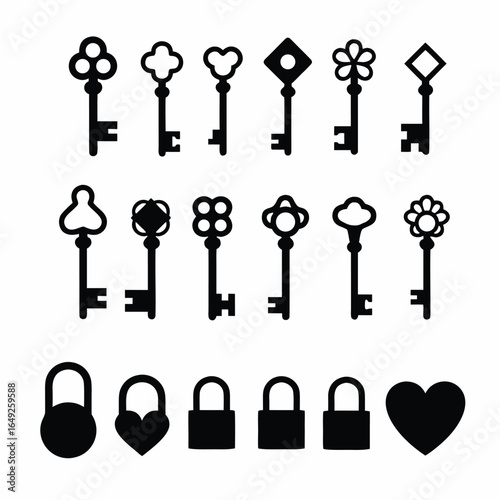 Collection of antique and decorative keys and locks