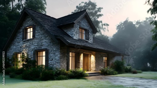 Wallpaper Mural Cozy country house surrounded by lush garden at dusk Torontodigital.ca