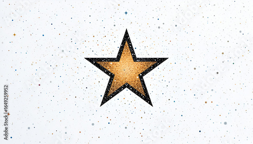 Golden star with a black outline and textured interior against a scattered dot background