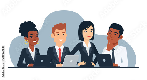 Diverse team of professionals collaborating effectively in a modern office setting, showcasing teamwork and success.