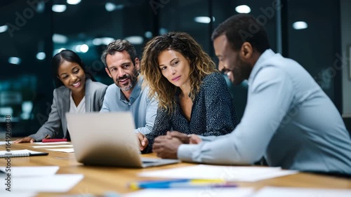 Wallpaper Mural Business team brainstorming around meeting table with focused collabo n and high  lighting Torontodigital.ca