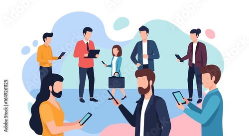 Diverse group of people interacting with their smartphones in a casual social gathering.