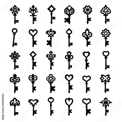 Collection of ornate antique skeleton keys antique key